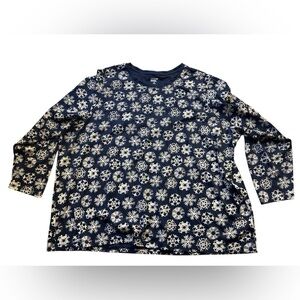 Lands' End Navy Blue Snowflake Top